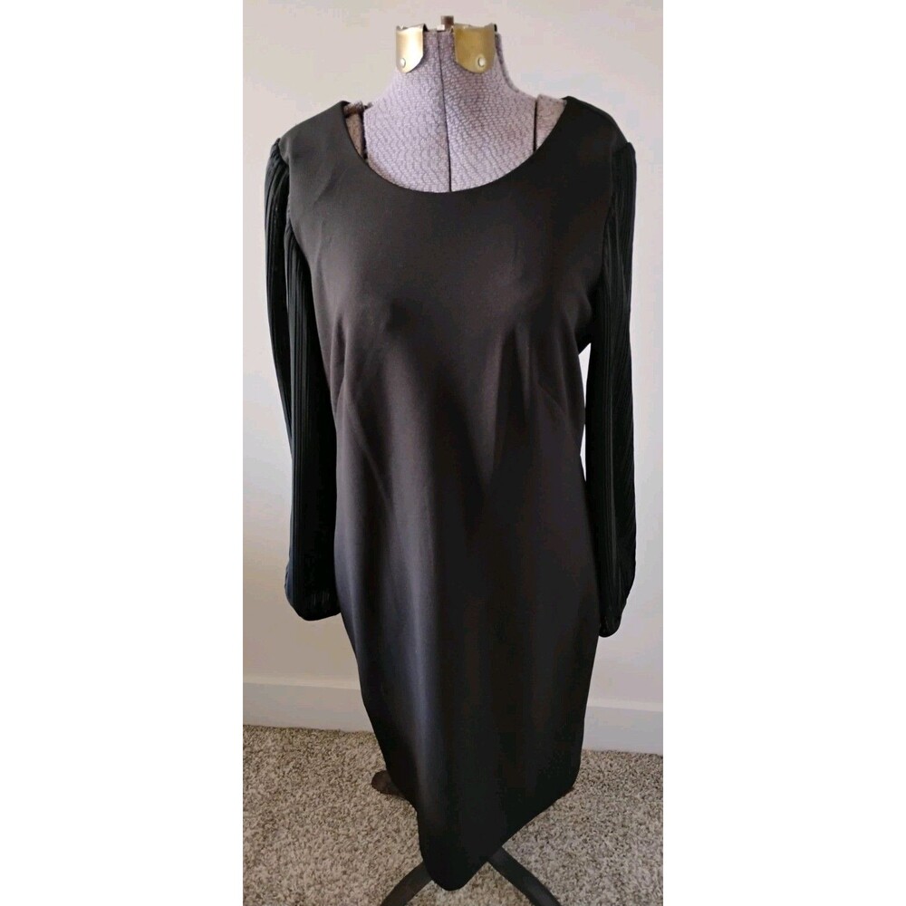 Donna Ricco NY Black Cocktail Dress Women's Midi Accordion Sleeve Elegant sz 8